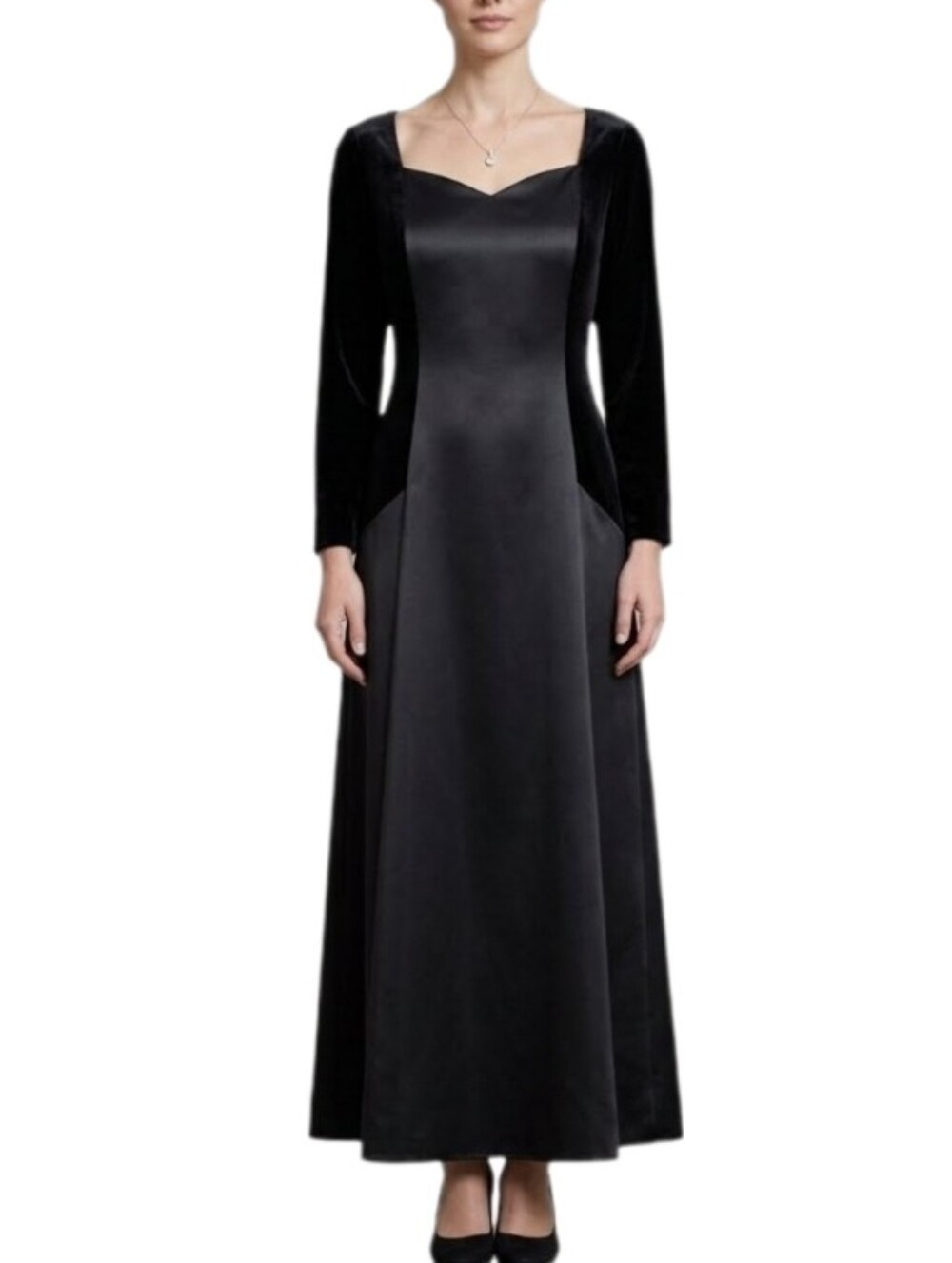 STAGE ACCENTS Dress Velvet and Satin with Sheer Overlay Maxi Black Plus …